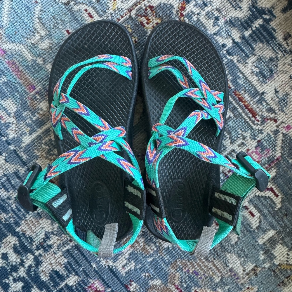 Chaco Vibrant Teal and Patterned Sandals